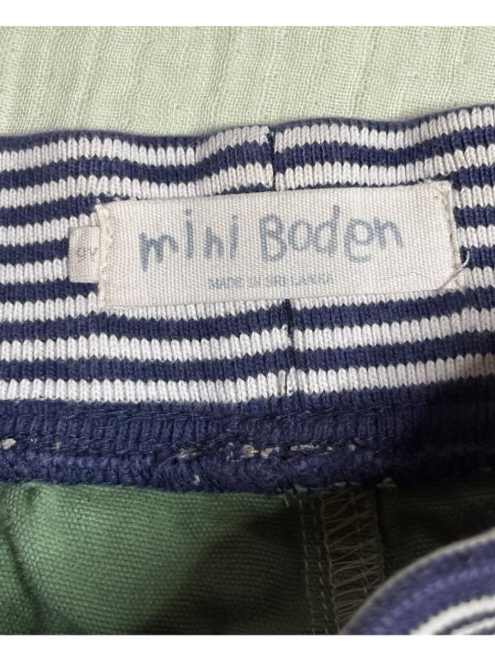 Mini Boden Boys Green Cargo Pants With Striped Elastic Waistband & Yellow Drawst - Picture 2 of 7